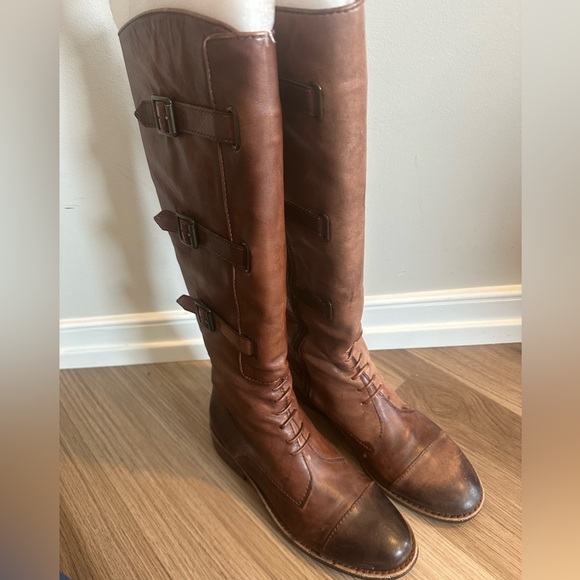 Women's Brown Leather Riding Boots - Picture 4 of 6